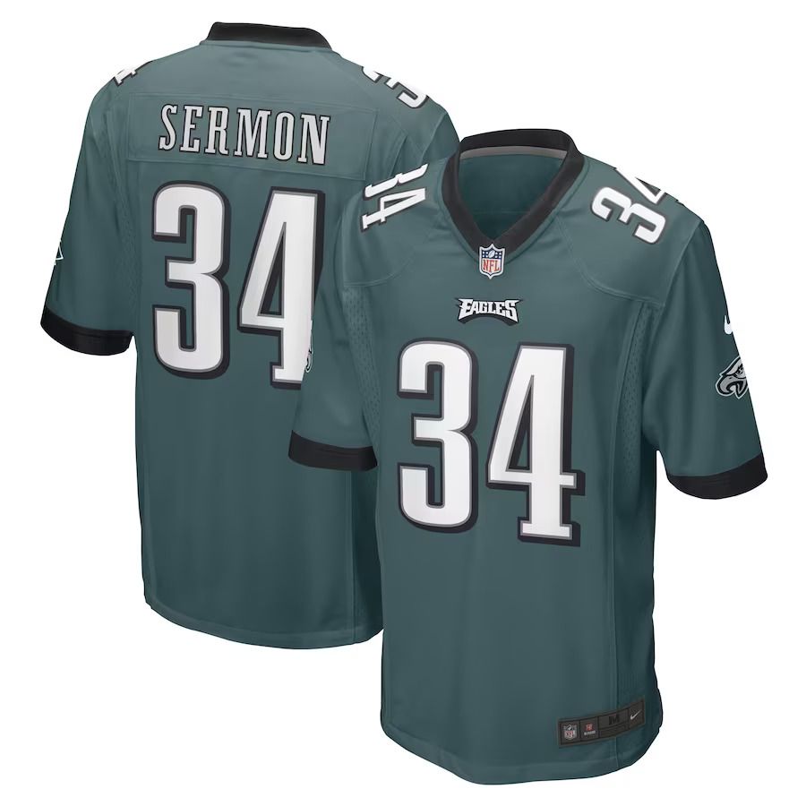 Men Philadelphia Eagles 34 Trey Sermon Nike Midnight Green Game Player NFL Jersey